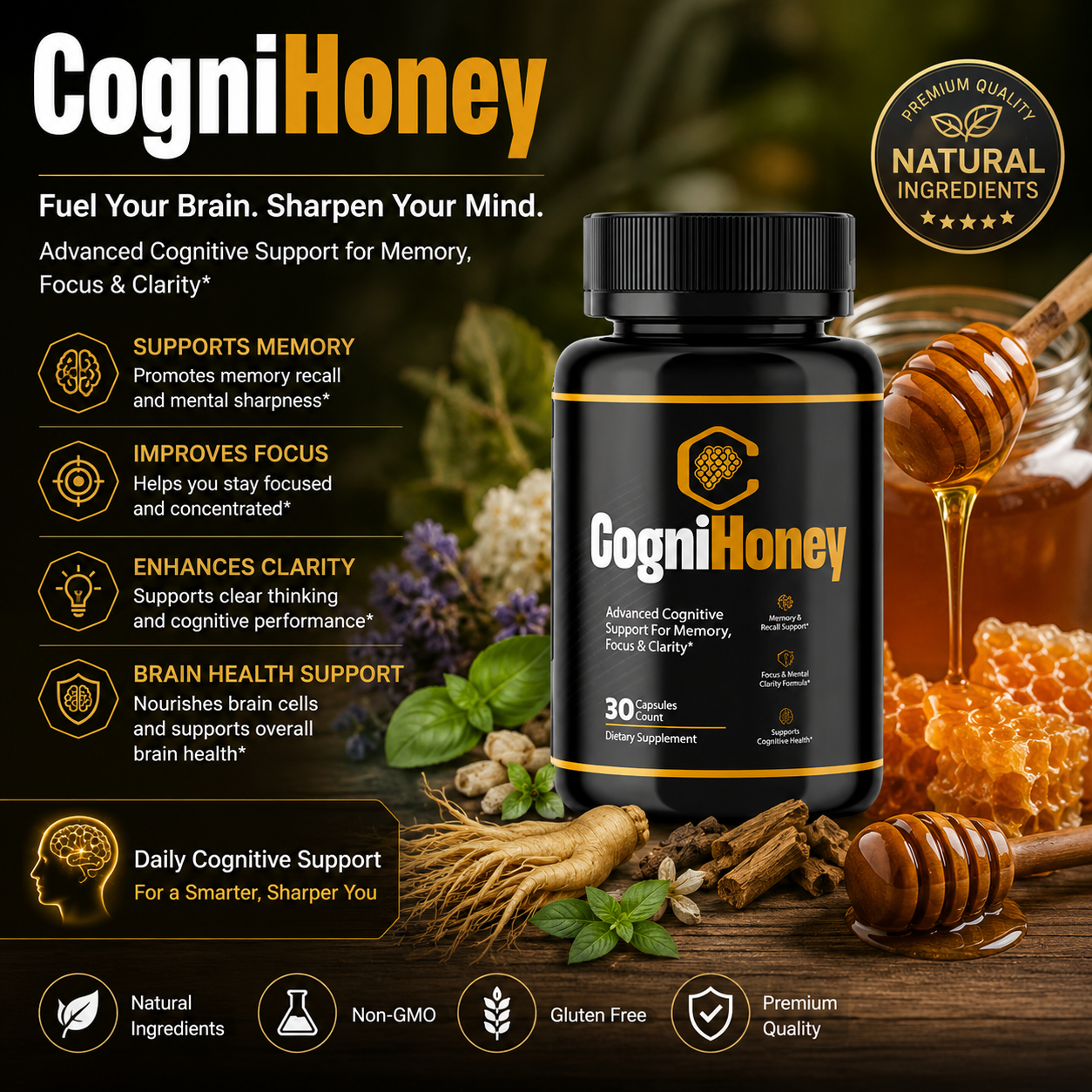 CogniHoney benefits: memory, focus, clarity and brain health support