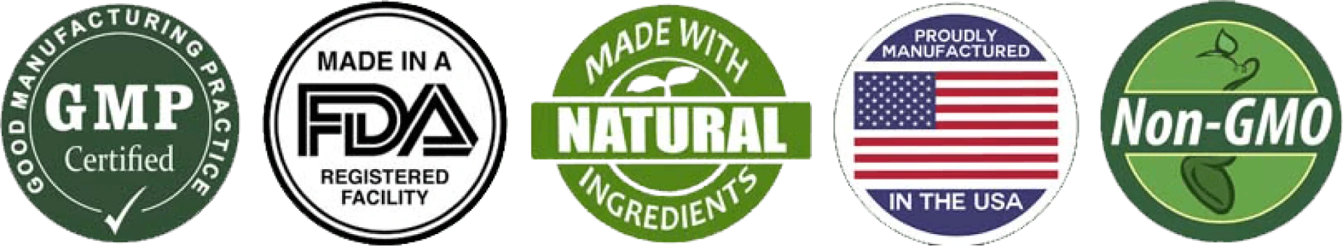 GMP certified, FDA registered facility, natural ingredients, made in USA, non-GMO